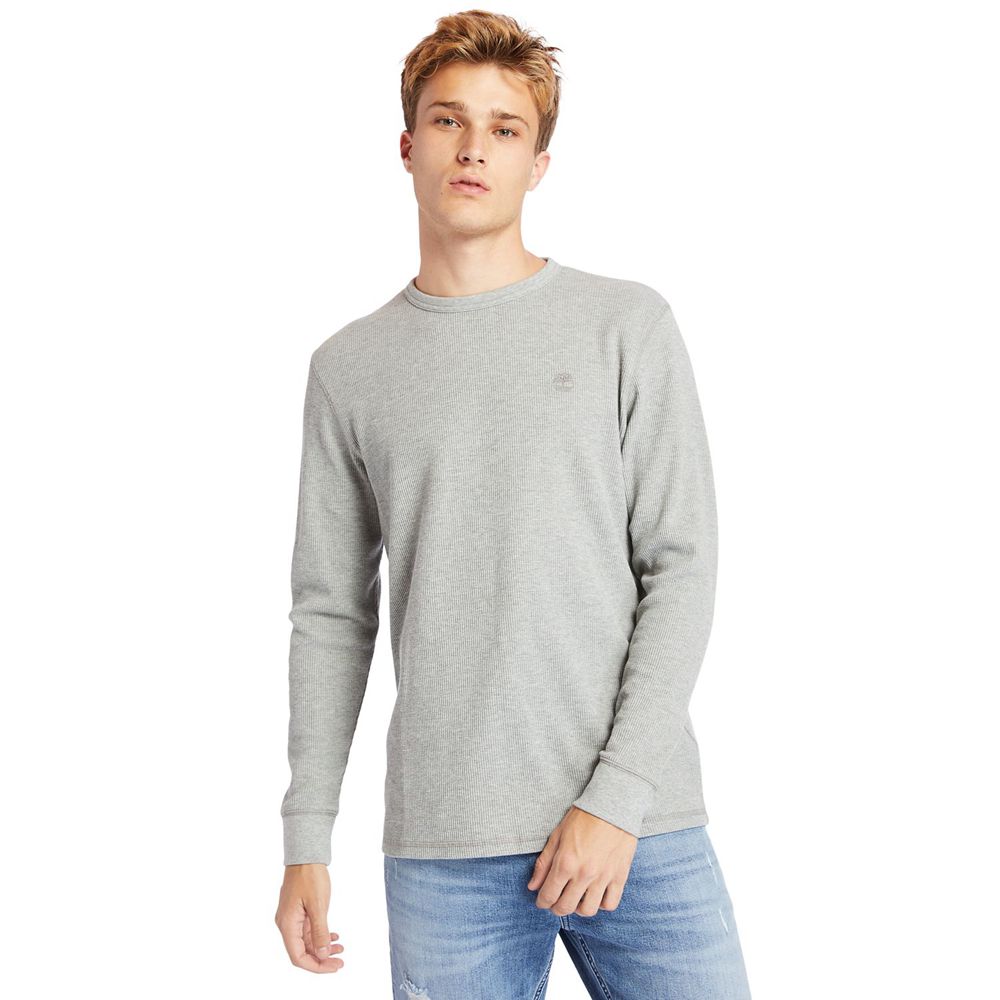 Timberland Mens Shirts Wharf River Waffle-Knit Crewneck - Grey - India UY8473621